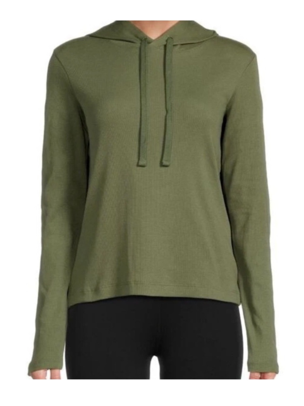 ATM Anthony Thomas Melilo Olive Green Hooded Rib-Knit Cotton Blend Top S
